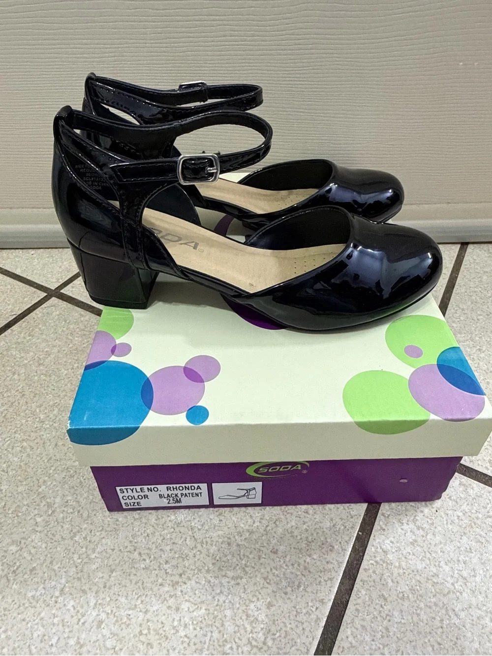 Black patent ankle strap heels by Soda Kids size 2.5